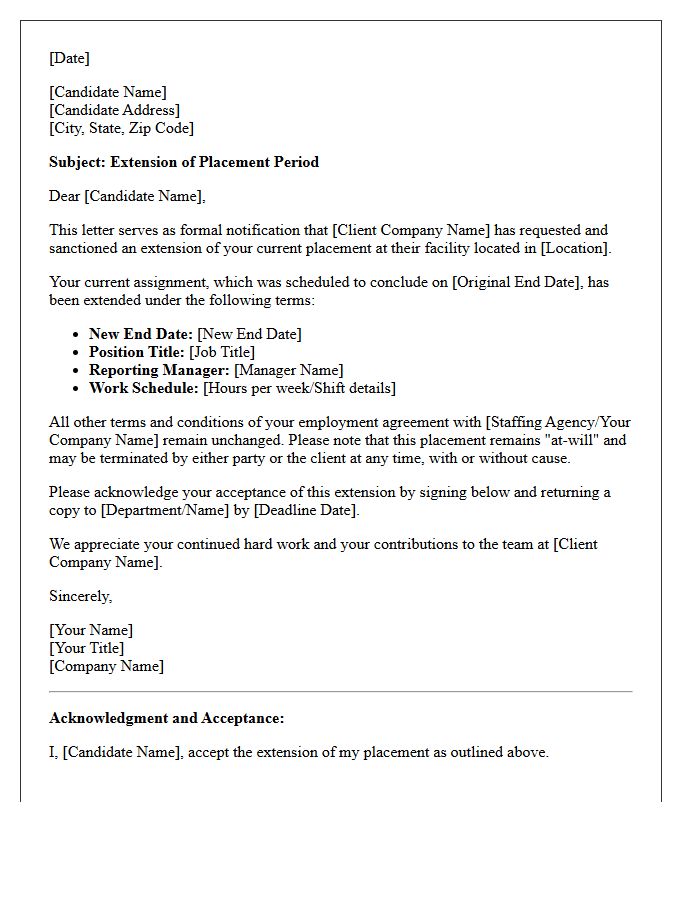 Client-Sanctioned Placement Extension Letter