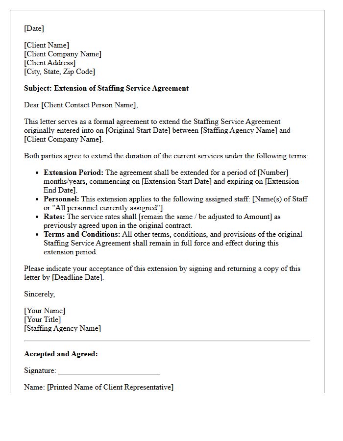 Extended Staffing Service Agreement Letter