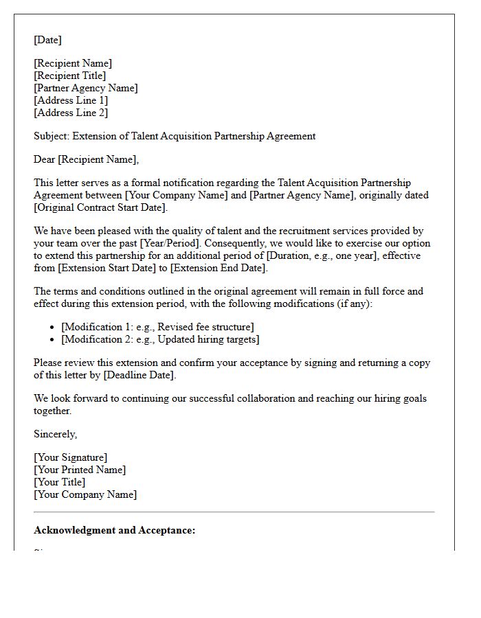 Talent Acquisition Partnership Extension Letter