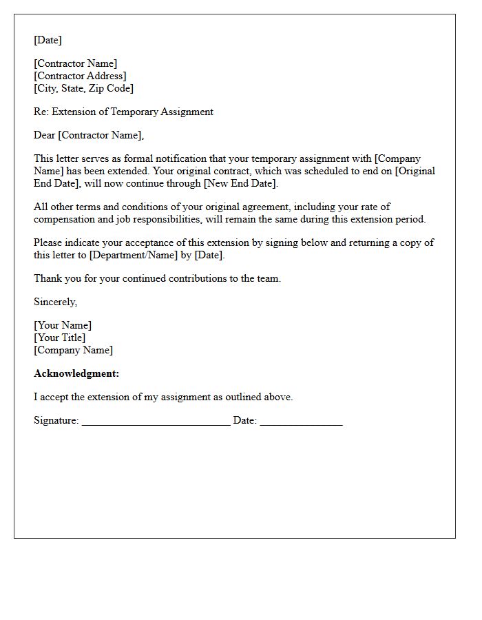 Temporary Contractor Assignment Extension Letter