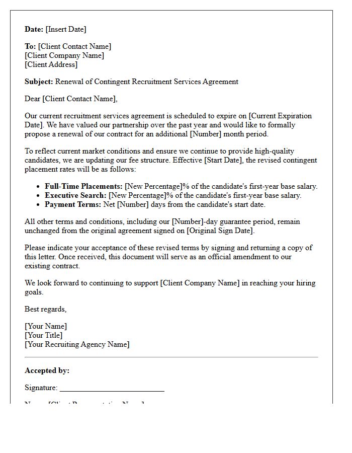 Contingent Recruiting Contract Renewal Letter With Revised Rates