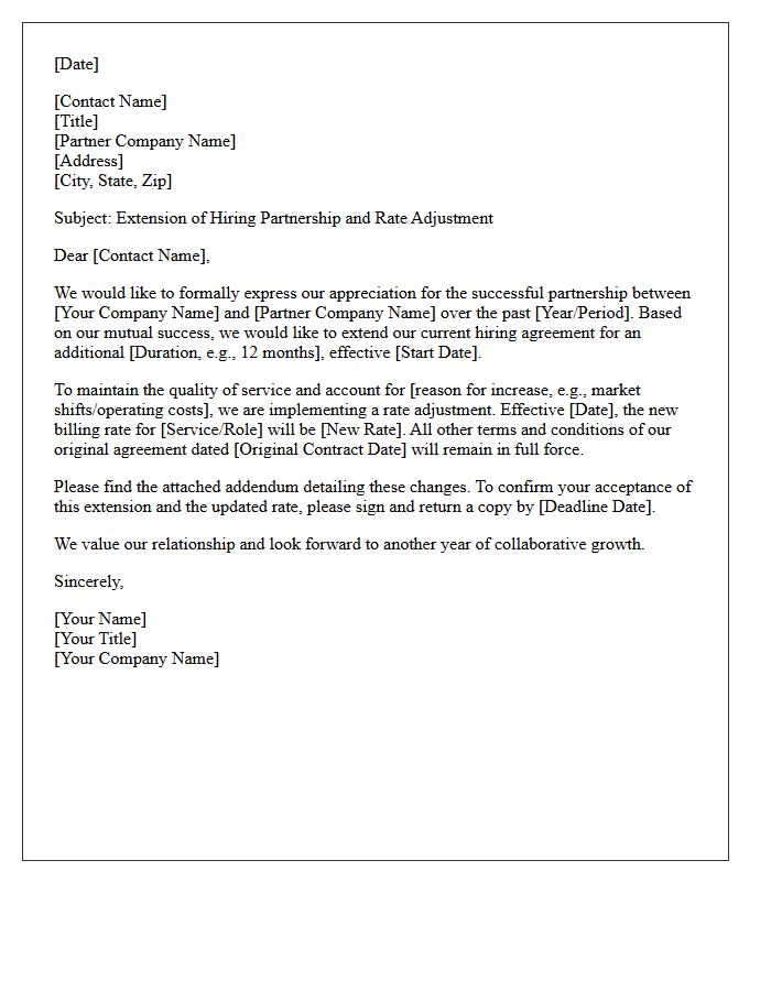 Corporate Hiring Partnership Extension Letter With Rate Increase