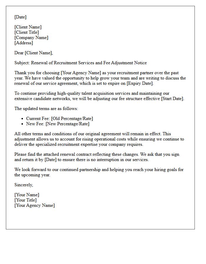 Outsourced Recruitment Service Renewal Letter With Fee Adjustment