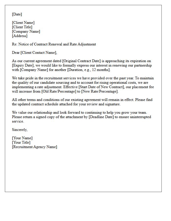 Recruitment Agency Contract Renewal Letter With Rate Increase