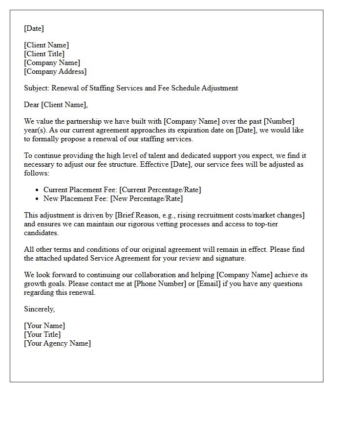Staffing Partnership Renewal And Fee Adjustment Letter