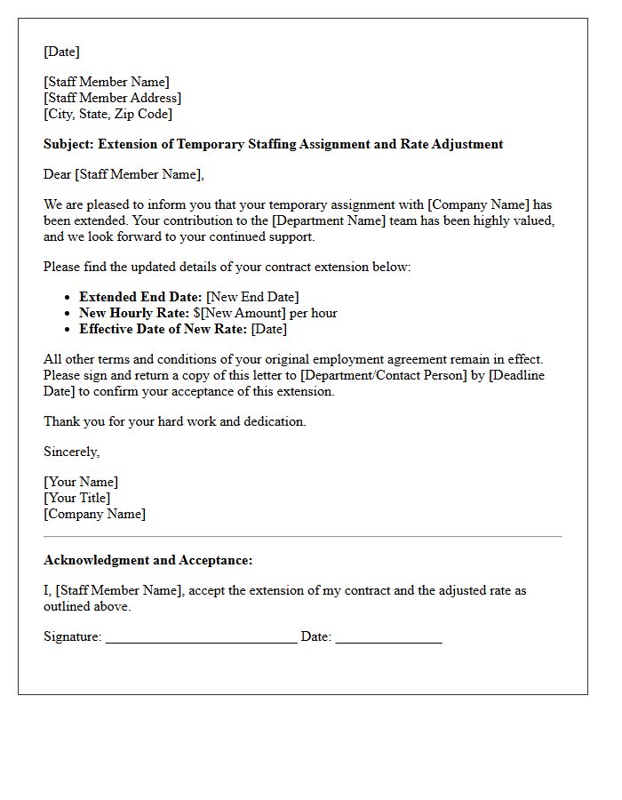 Temporary Staffing Contract Extension Letter With Rate Adjustment