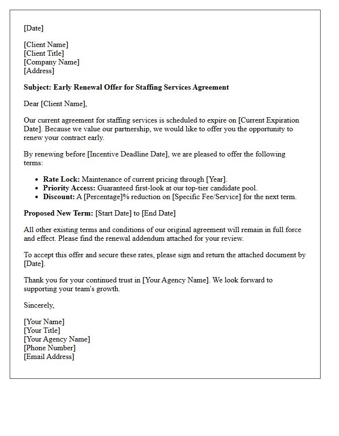 Early Contract Renewal Offer Letter For Staffing Services