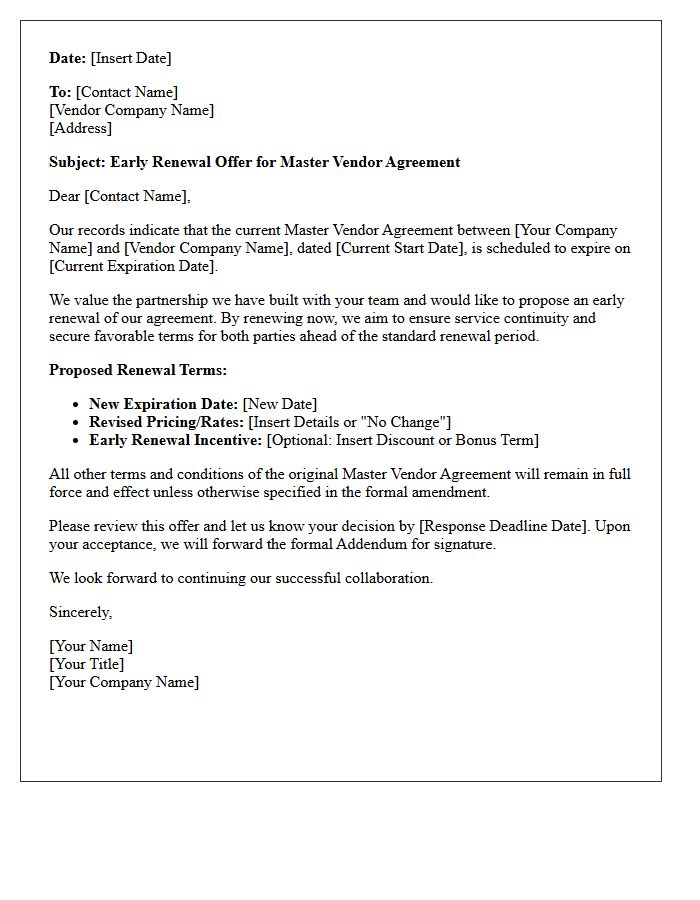 Master Vendor Agreement Early Renewal Offer Letter