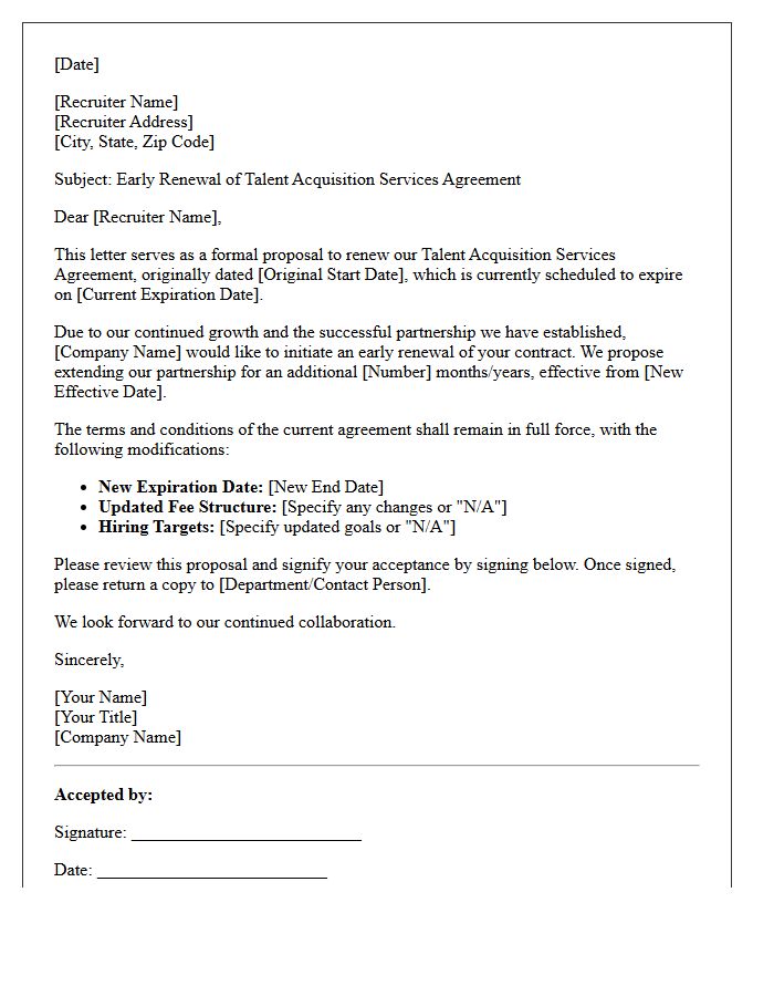 Talent Acquisition Contract Early Renewal Letter