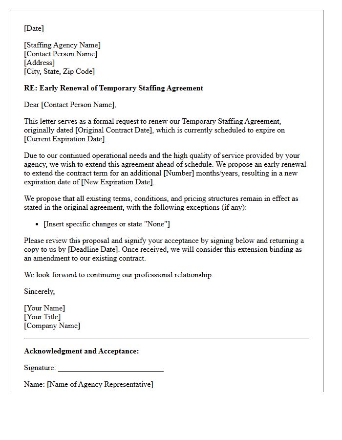 Temporary Staffing Agreement Early Renewal Letter