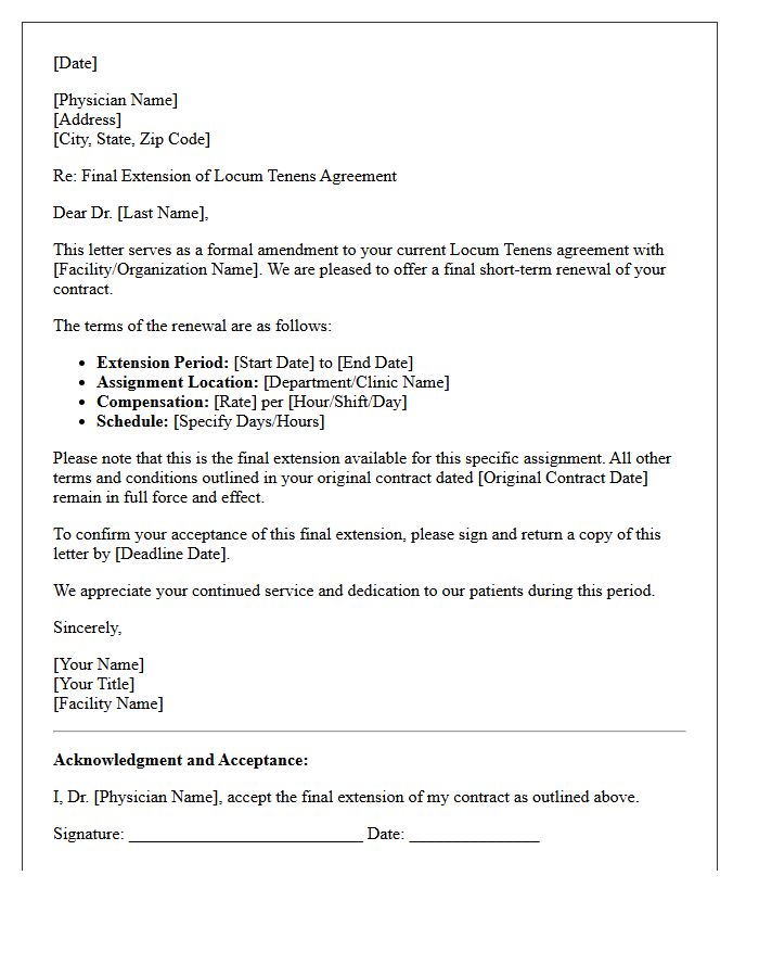 Final Short-Term Locum Tenens Contract Renewal Letter