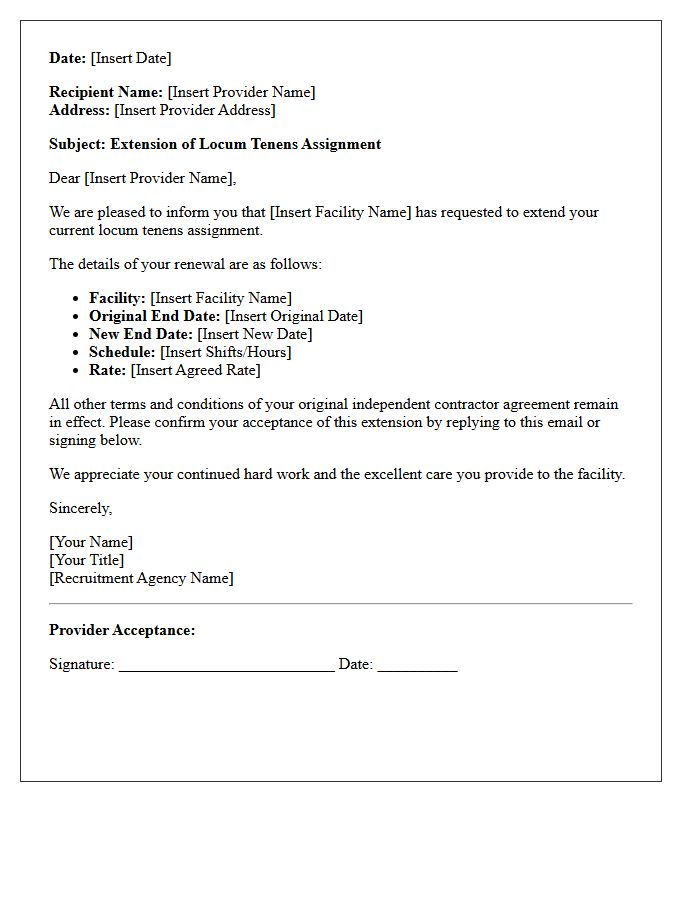 Recruitment Agency Short-Term Locum Tenens Renewal Letter