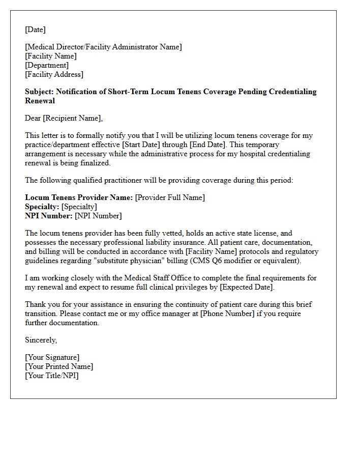 Short-Term Locum Tenens Pending Credentialing Renewal Letter