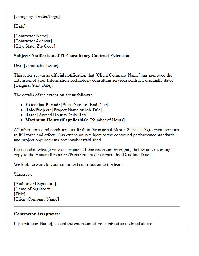 Client Approved Information Technology Contractor Extension Letter