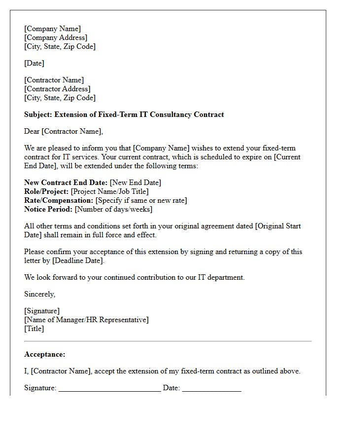 Fixed Term Information Technology Contractor Extension Letter