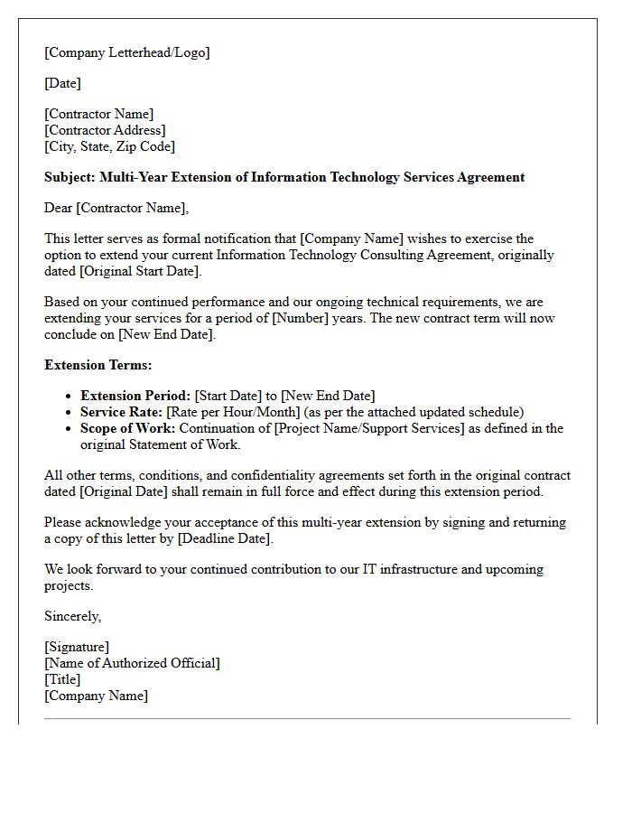 Multi Year Information Technology Contractor Extension Letter