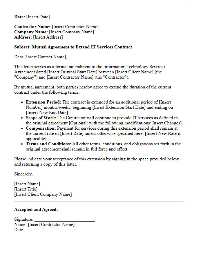 Mutual Agreement Information Technology Contractor Extension Letter