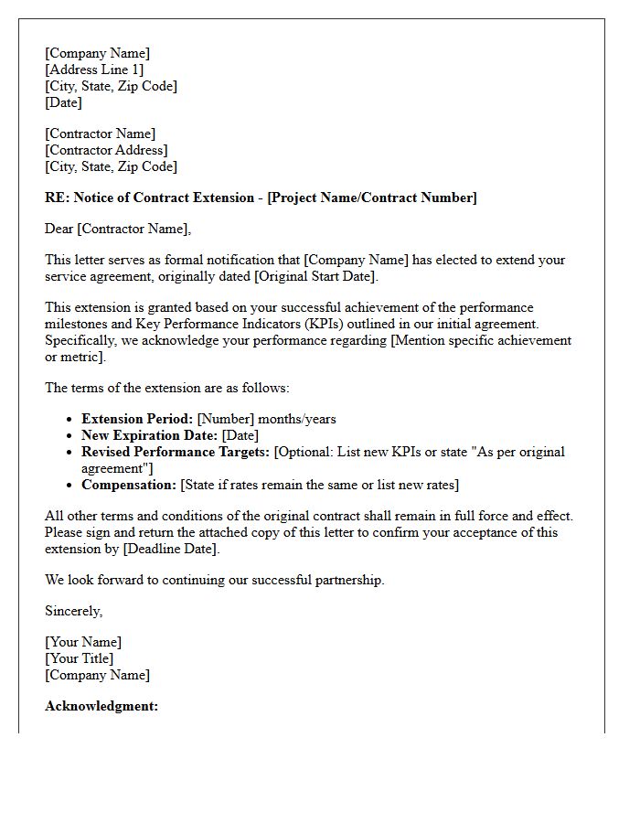 Performance Based Contractor Extension Letter