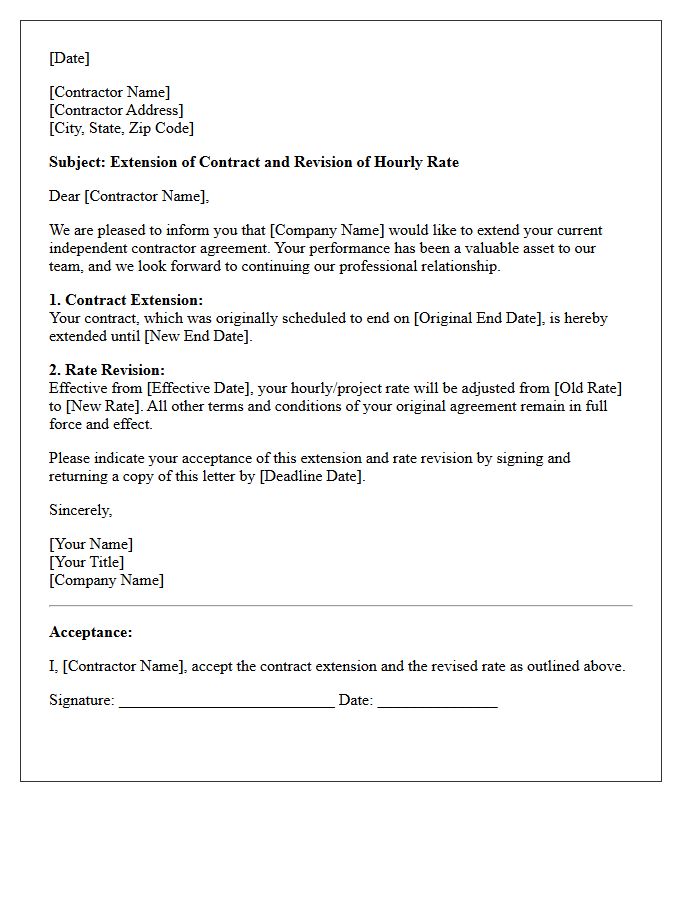 Rate Revision And Contractor Extension Letter