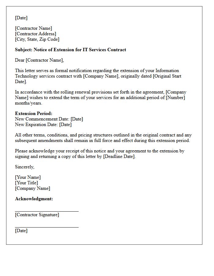 Rolling Contract Information Technology Extension Letter
