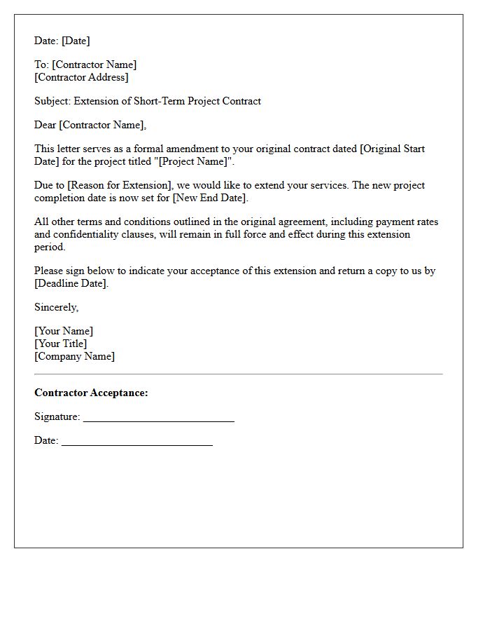 Short Term Project Contractor Extension Letter
