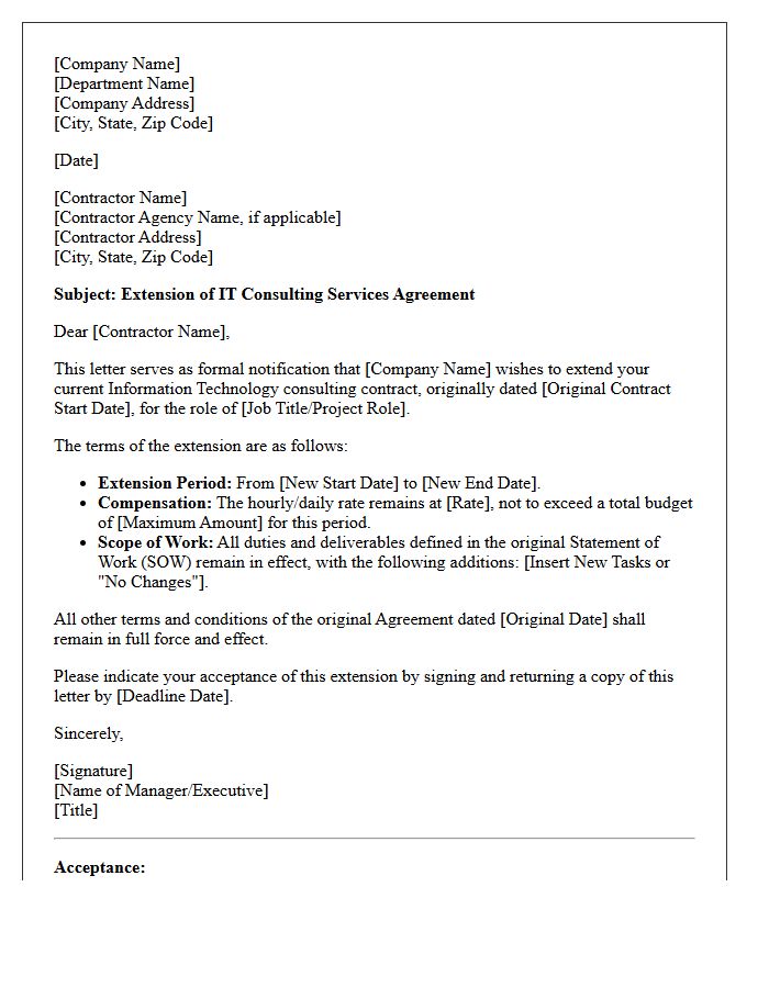 Standard Information Technology Contractor Extension Letter