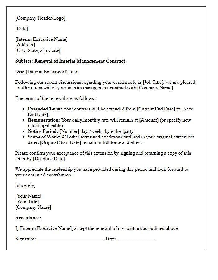 Executive Interim Management Contract Renewal Letter