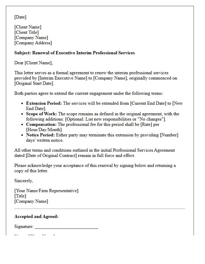 Executive Interim Professional Services Renewal Letter