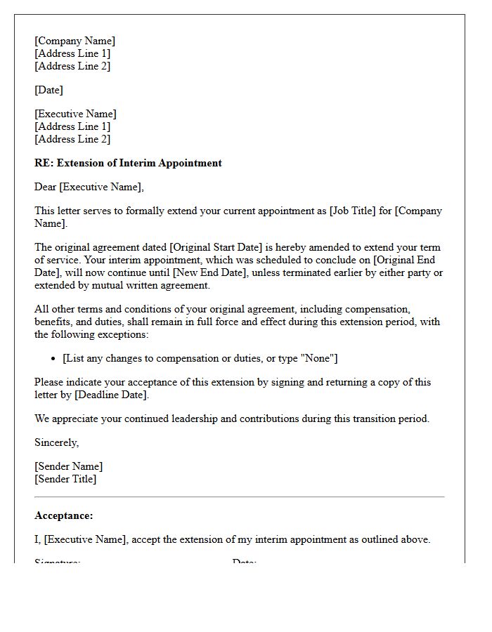 Interim Executive Term Extension and Renewal Letter