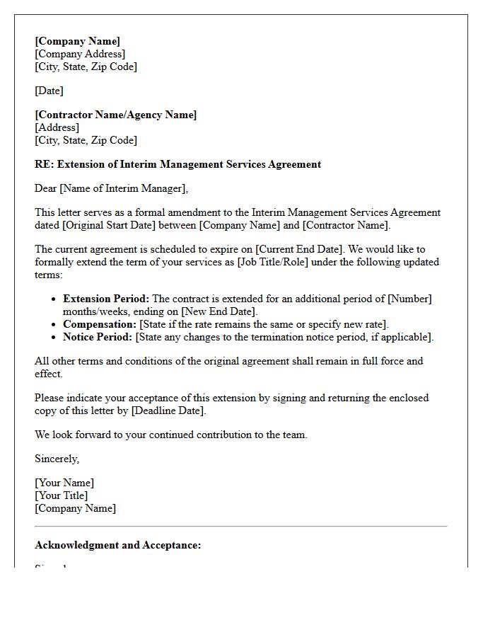 Interim Management Services Contract Extension Letter