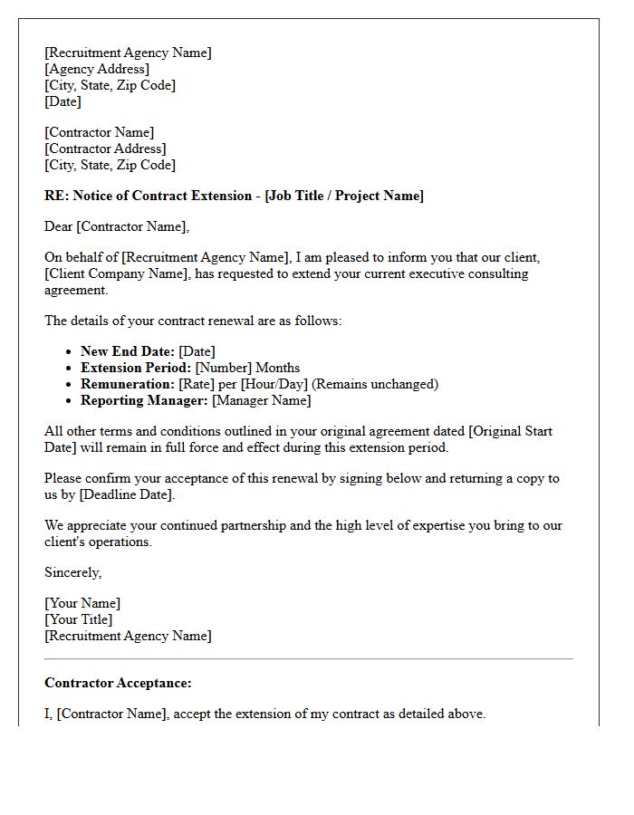 Recruitment Agency Executive Contractor Renewal Letter