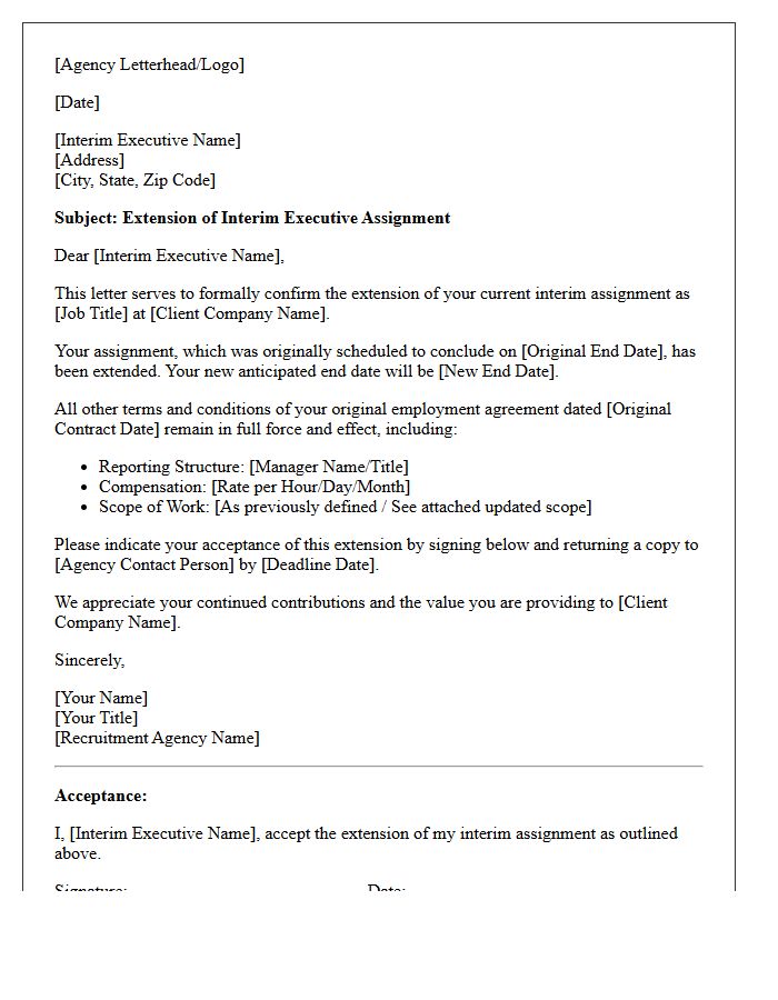 Recruitment Agency Interim Executive Extension Letter