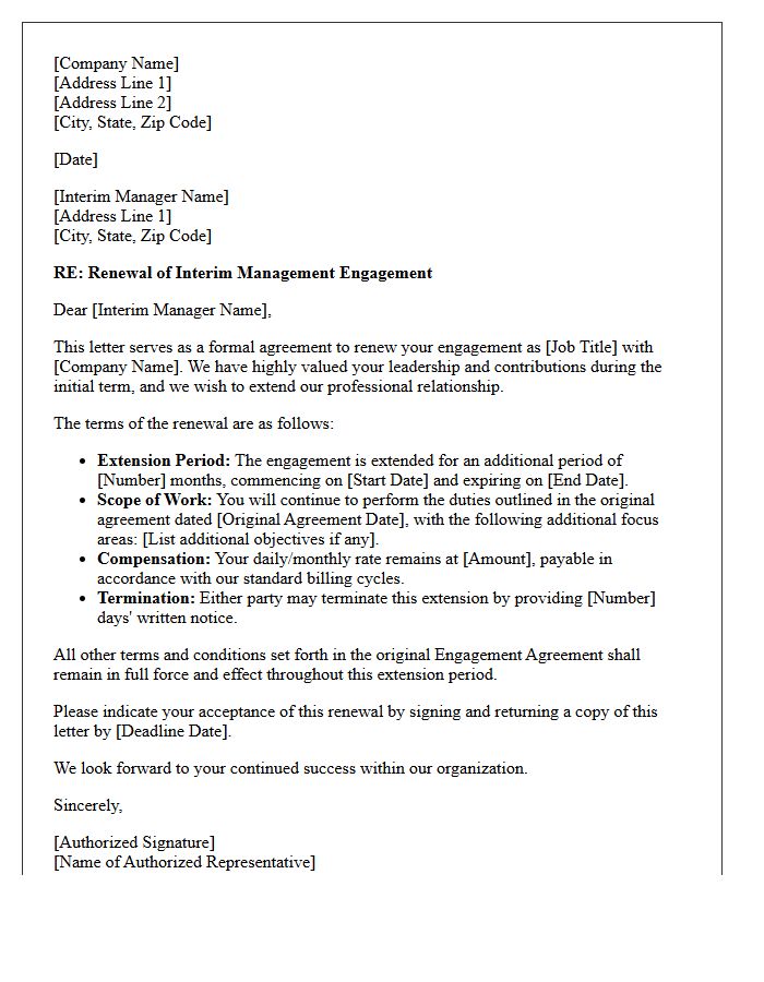 Senior Interim Management Engagement Renewal Letter