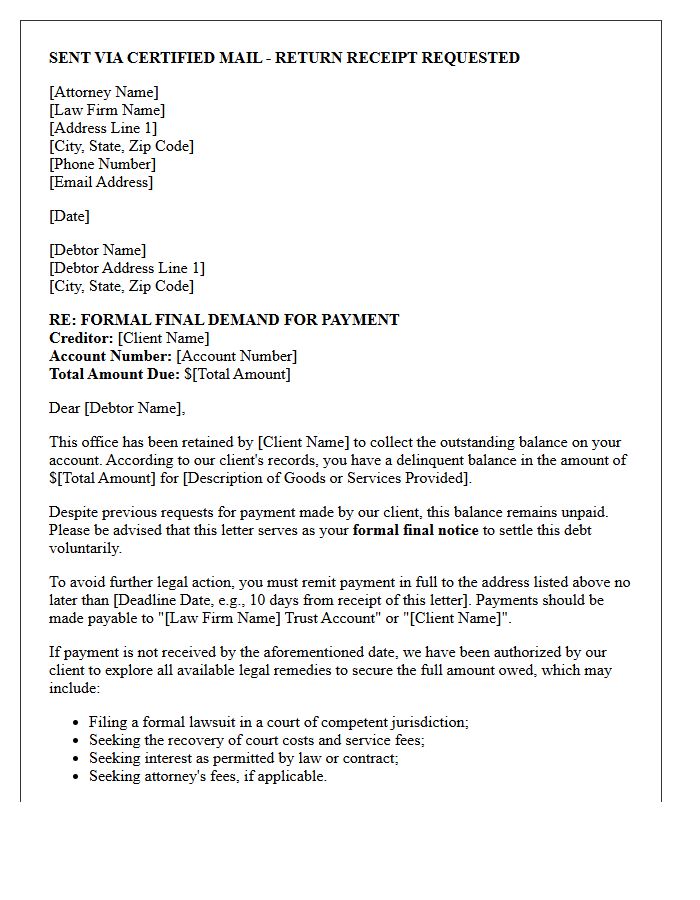 Attorney Drafted Final Demand Letter for Outstanding Balances
