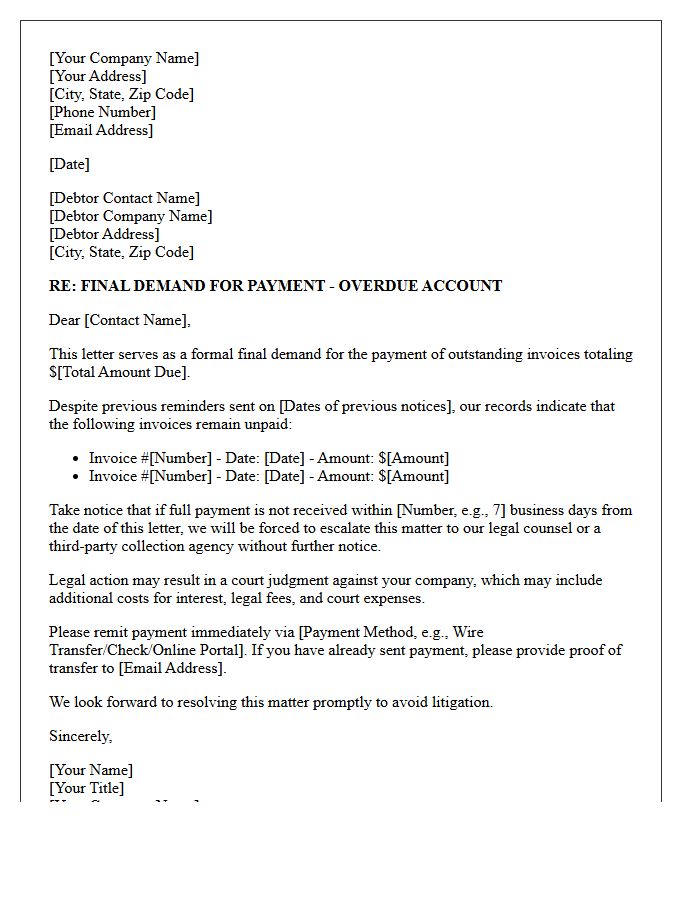Final Demand Letter Before Legal Action for Unpaid Commercial Invoices