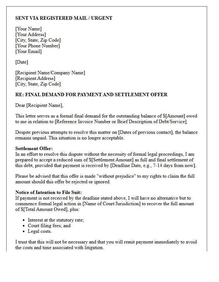 Settlement Offer and Final Demand Letter Before Court Action