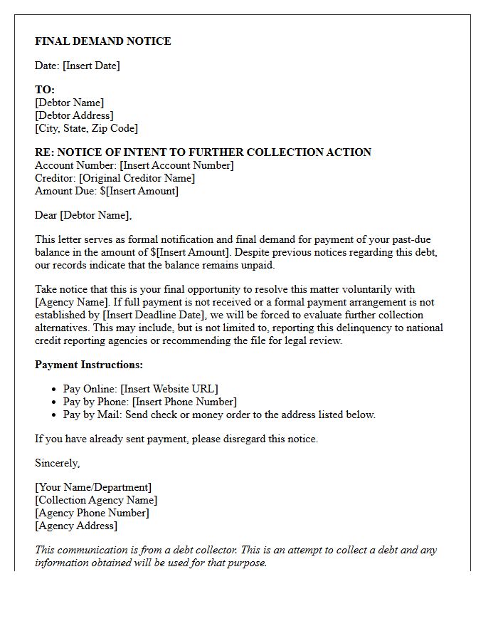 Third Party Collection Agency Final Demand Letter