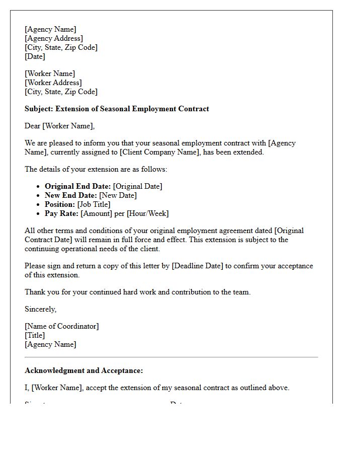 Agency Seasonal Worker Contract Extension Letter