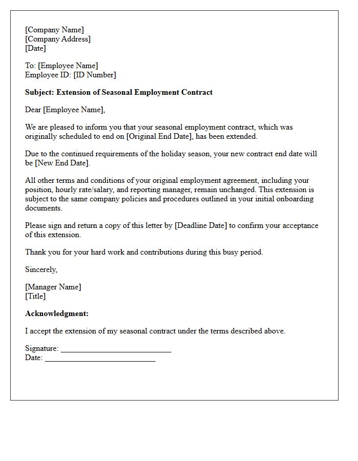 Holiday Season Worker Contract Extension Letter