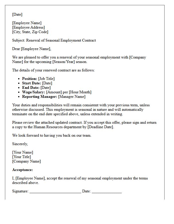 Letter of Contract Renewal for Seasonal Employees