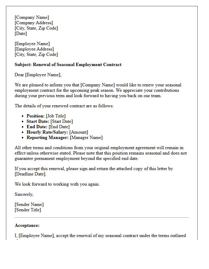 Peak Season Worker Contract Renewal Letter