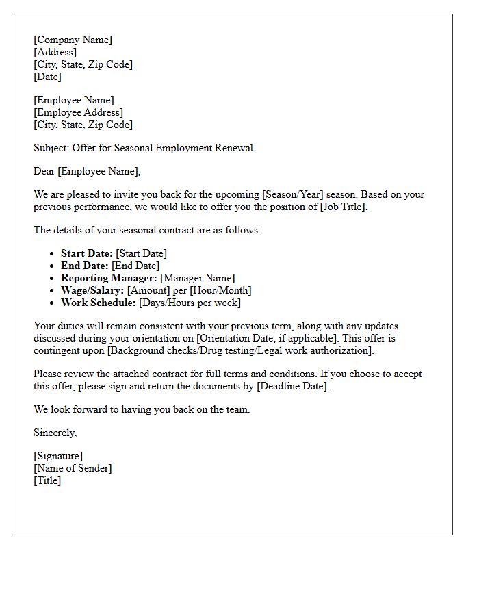 Returning Seasonal Worker Contract Renewal Letter