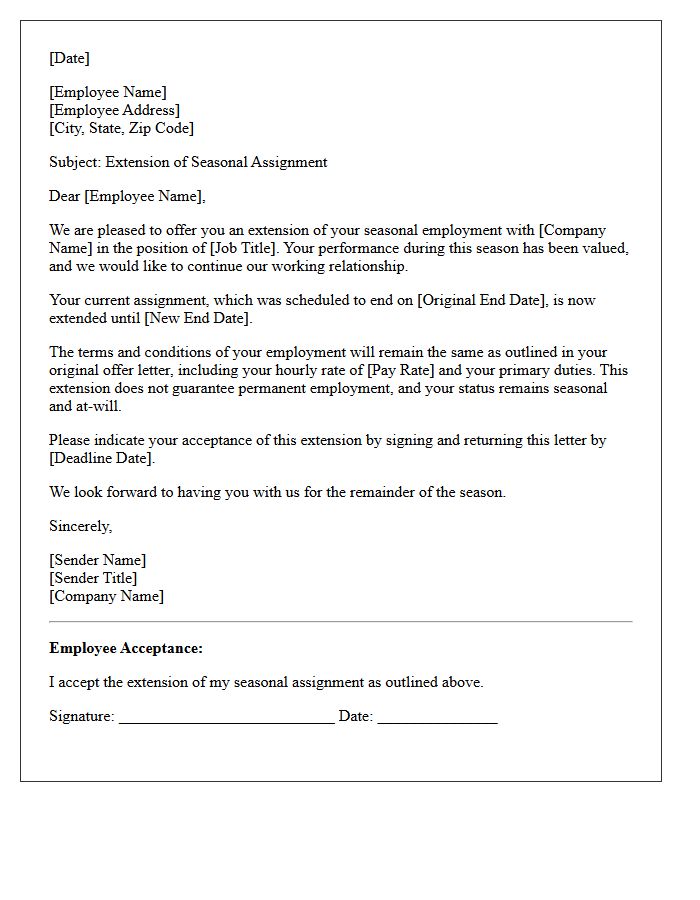 Seasonal Assignment Extension Offer Letter