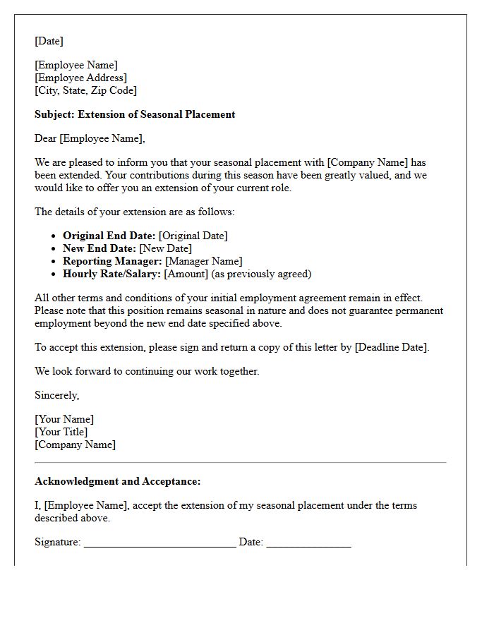 Seasonal Staff Placement Extension Letter