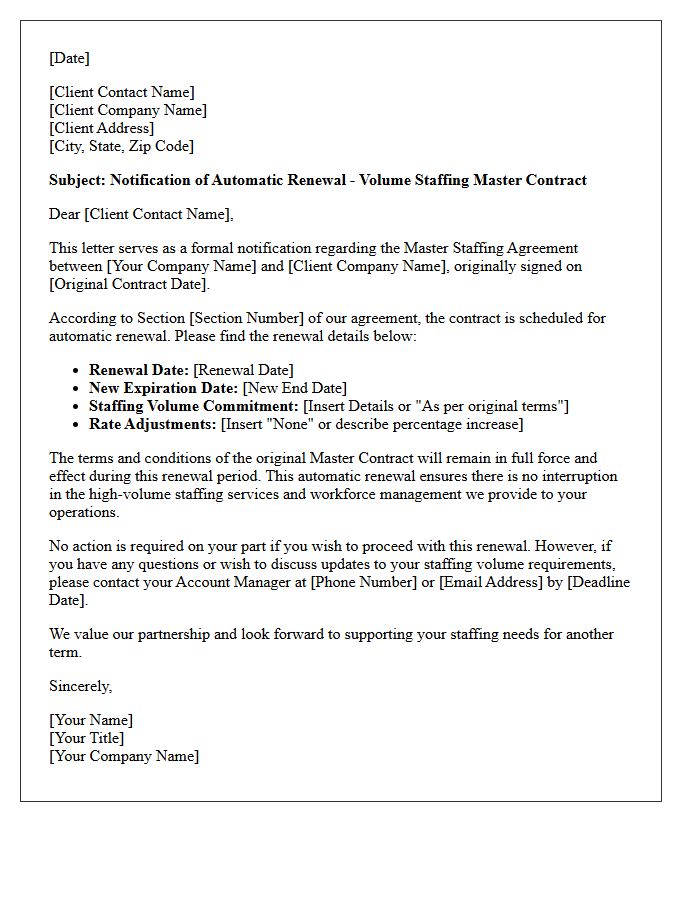 Automatic Volume Staffing Master Contract Renewal Notification Letter