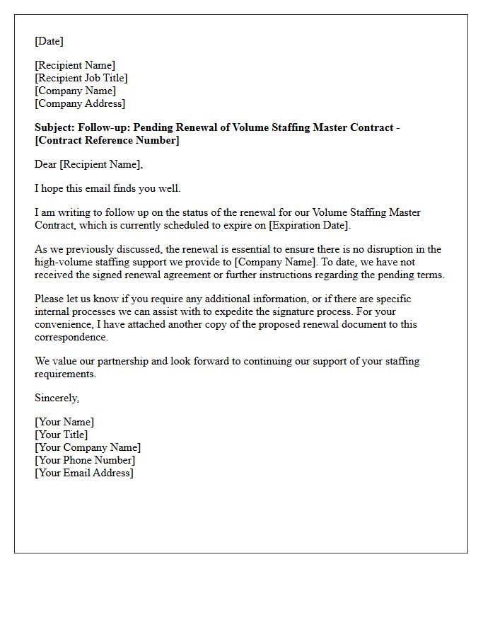Pending Volume Staffing Master Contract Renewal Follow-Up Letter