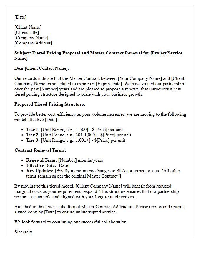 Tiered Pricing Proposal And Master Contract Renewal Letter