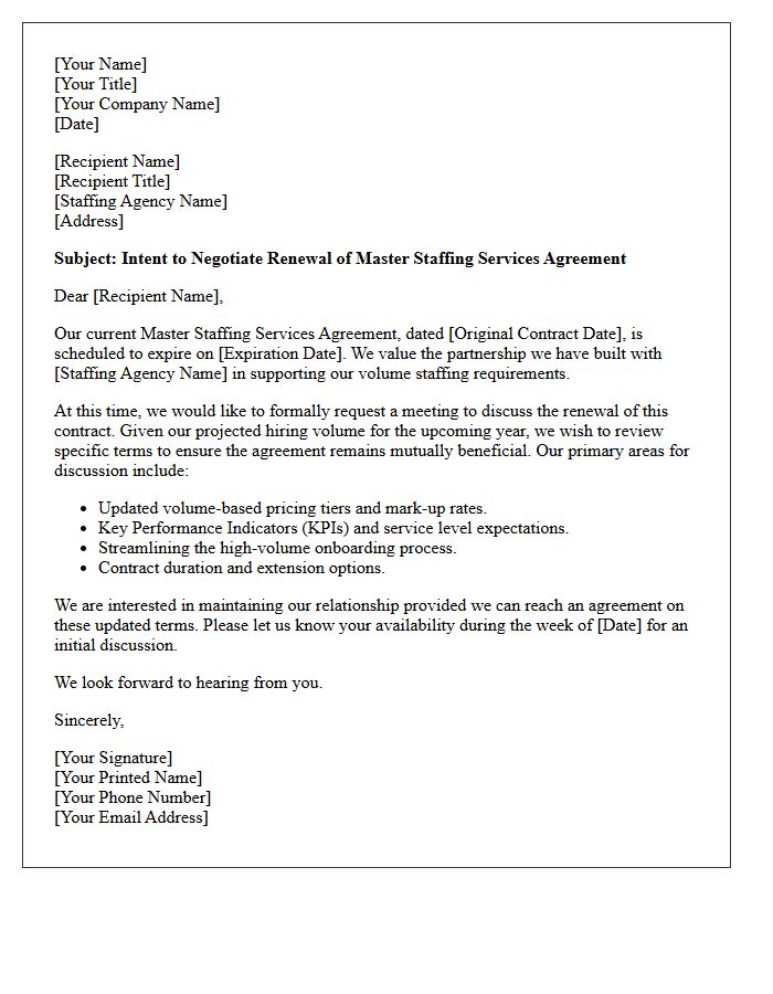 Volume Staffing Master Contract Renewal Negotiation Request Letter