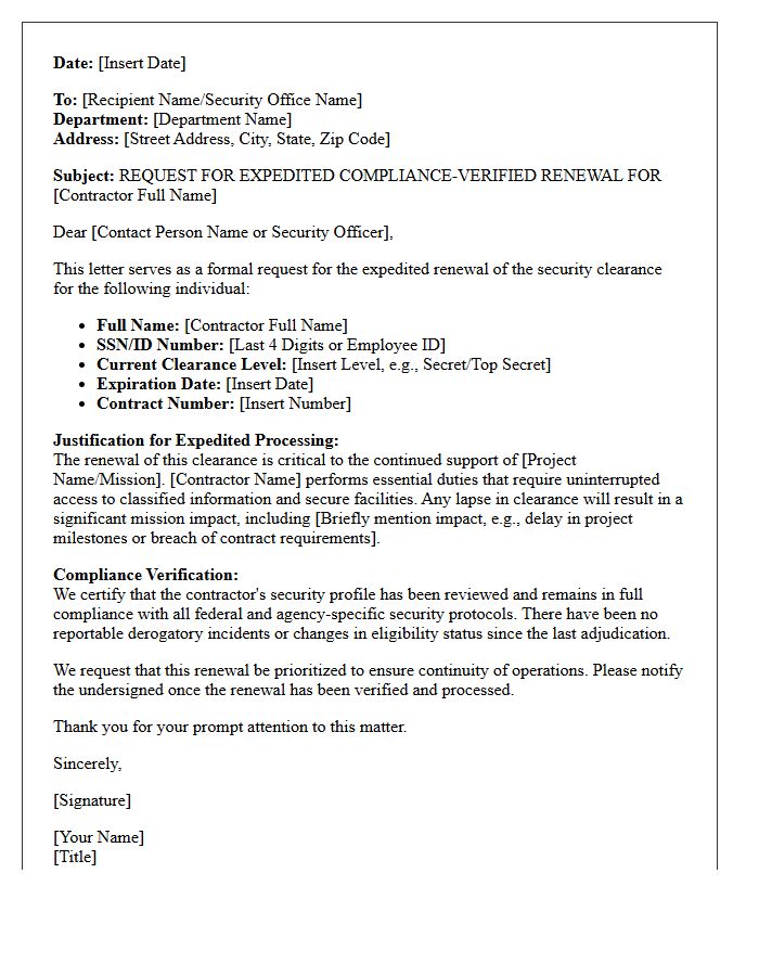 Expedited Compliance-Verified Security Cleared Contractor Renewal Letter