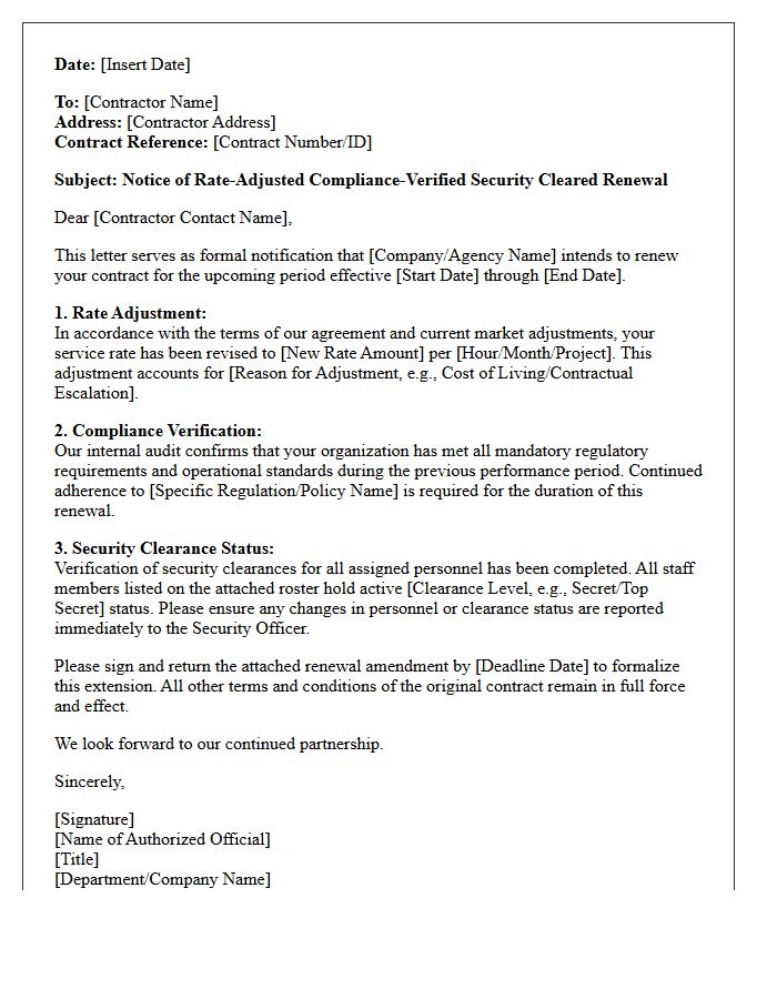 Rate-Adjusted Compliance-Verified Security Cleared Contractor Renewal Letter